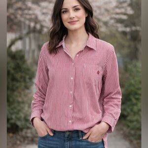 Liz Claiborne Red and White Striped Button-Down Shirt